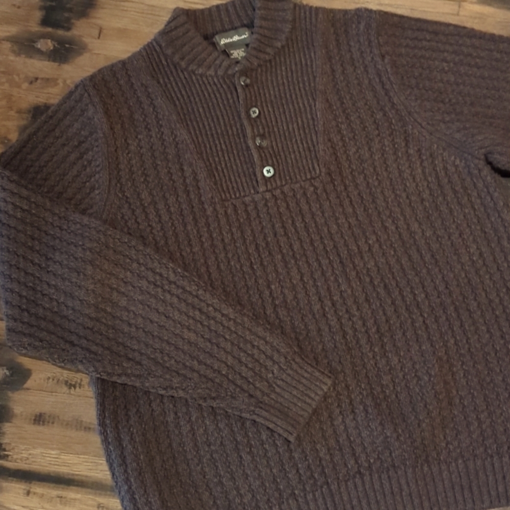 Luxurious Eddie Bauer Fisherman-Style Brown Men's Sweater. Sz S. Like New!